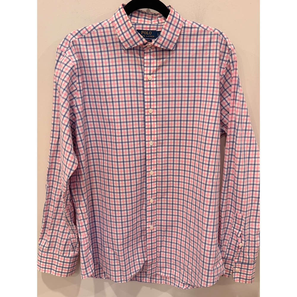 Polo Ralph Lauren Mens Classic Fit Tattersall Check Shirt Pink Blue Large